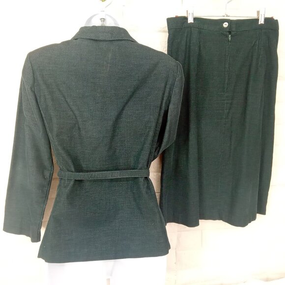 Vintage '70s 2-pc Set Suit Corduroy Blazer Belted + Skirt Kick Pleat S/M(6-8) - Picture 5 of 10